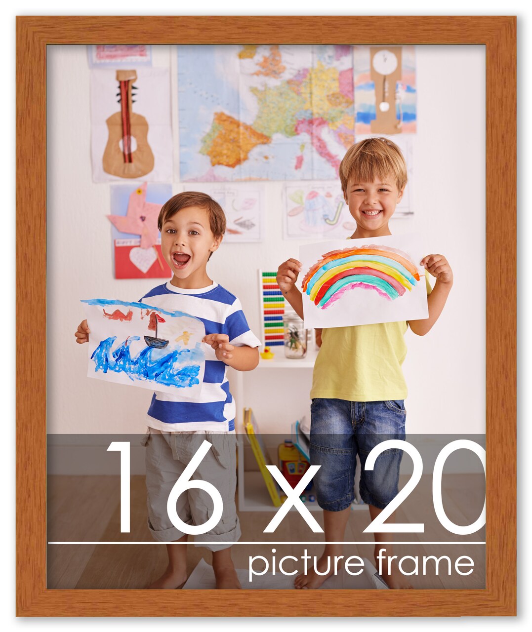 Slim Profile Brown Picture Frame - UV Acrylic, Foam Board Backing, Hanging Hardware